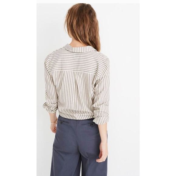 Madewell Tie Front Button Up Shirt in Maitland Stripe Size Med - Picture 2 of 8